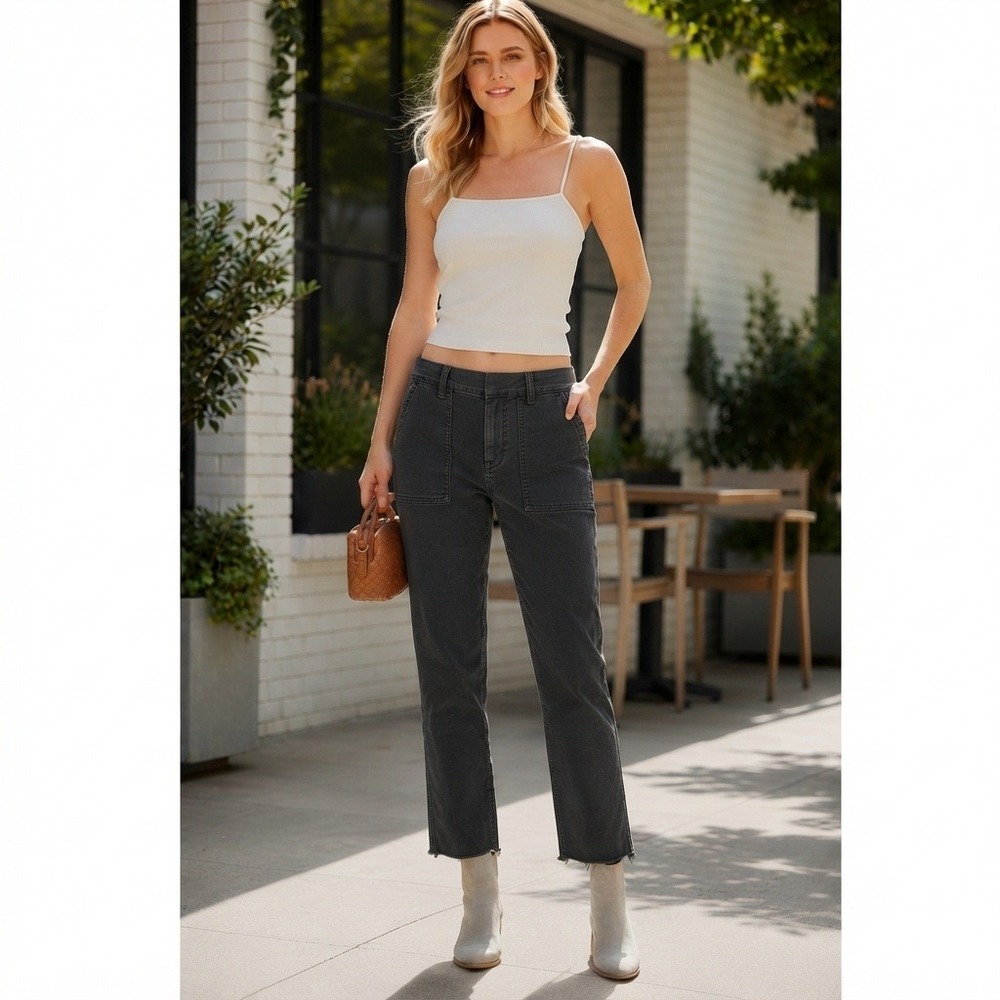 NILI LOTAN Jenna Pants Dark Navy Blue Raw Hem Size 8 98% Cotton USA Made $365